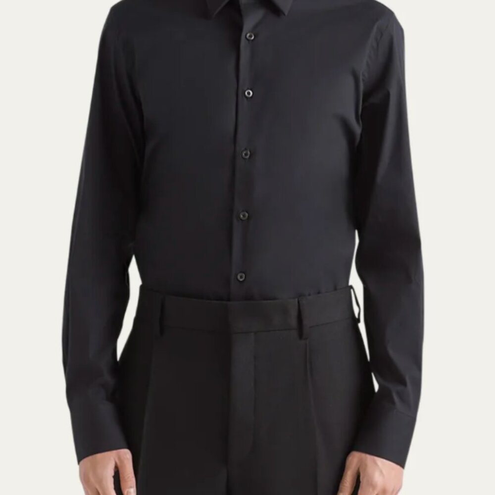 Prada Black Poplin Italian Tailored Cotton Dress Shirt - Nero Black